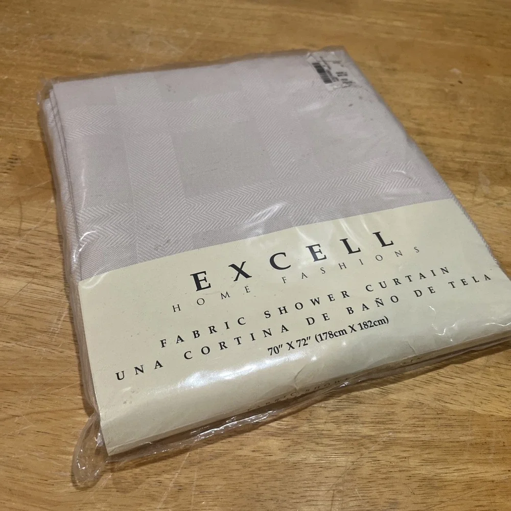 Excell Fabric Shower Curtain Light Brown Tan Embossed‎ Check  70